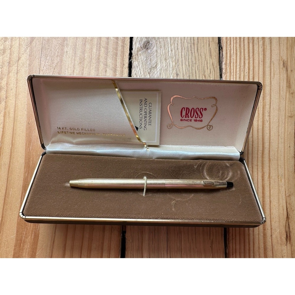 VTG CROSS Made In USA 1/20 14K Gold Filled Ball Point Pen in Case Blue Ink READ